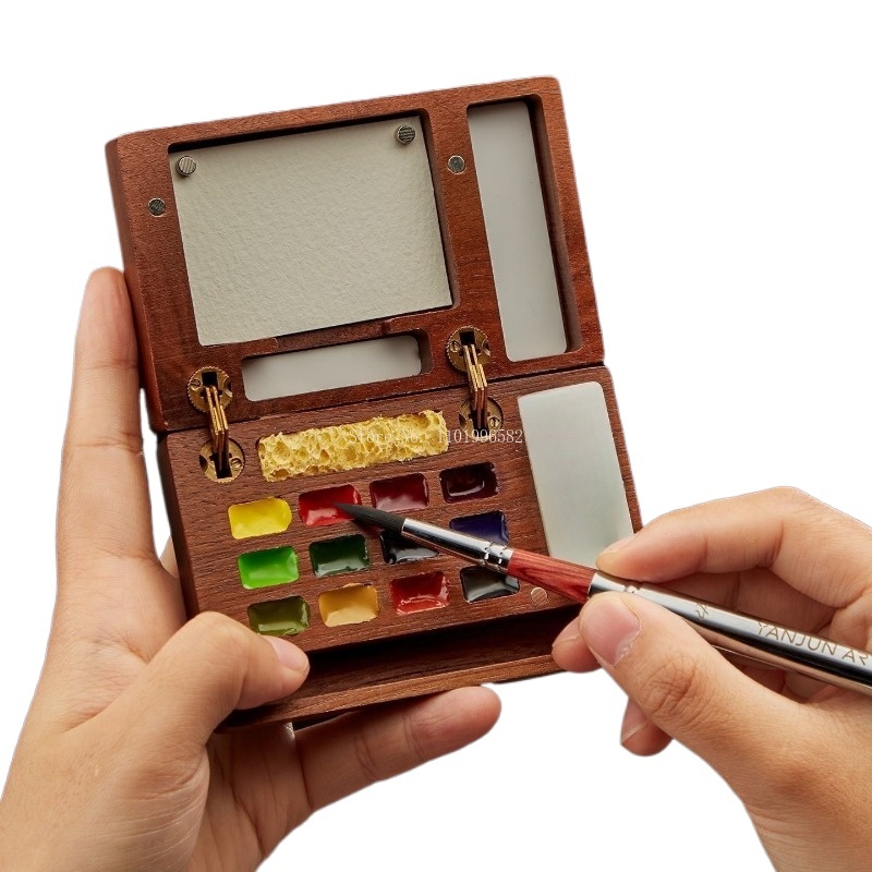 Gouache Paint Set - Caixa de Pintura Portátil em Madeira